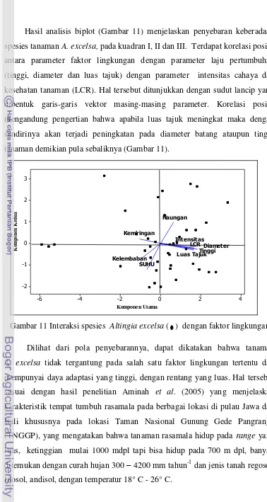 Gambar 11 Interaksi spesies  Altingia excelsa (   )  dengan faktor lingkungan  