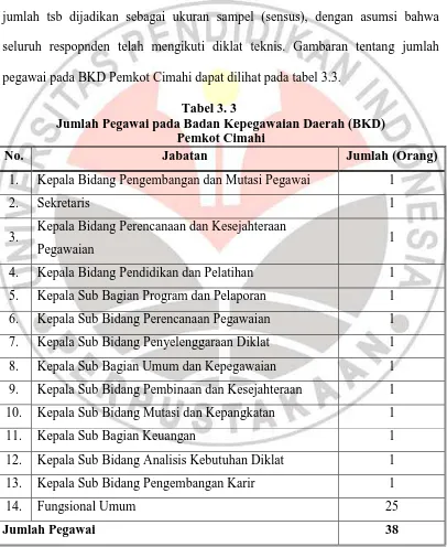 Tabel 3. 3 Jumlah Pegawai pada Badan Kepegawaian Daerah (BKD) 