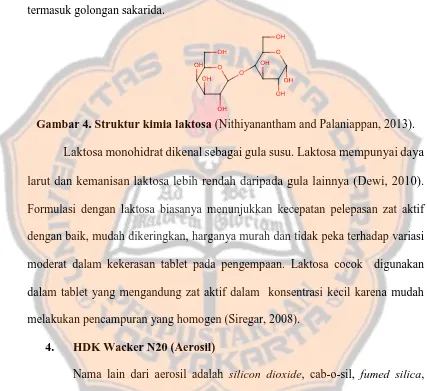 Gambar 4. Struktur kimia laktosa  (Nithiyanantham and Palaniappan, 2013).  