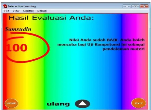 Gambar 8 Tampilan Menu Nilai Hasil Evaluasi (Scene 3) 