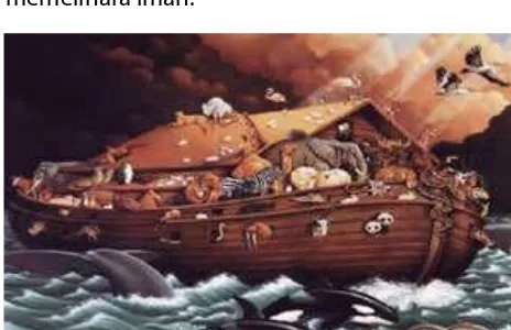 Gambar 1.1 Nuh di dalam bahteranya bersama keluarga dan berbagai jenis binatang