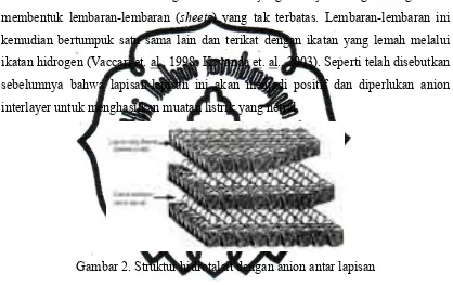 Gambar 2. Struktur hidrotalsit dengan anion antar lapisan 