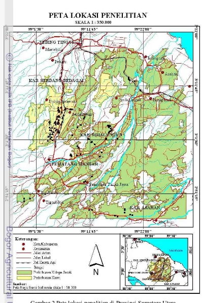 Gambar 2 Peta lokasi penelitian di Provinsi Sumatera Utara. 