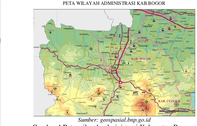 Gambar 4 Peta wilayah administrasi Kabupaten Bogor 