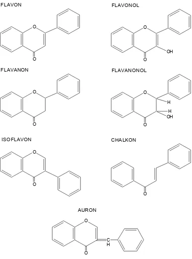 Gambar 2.  Kerangka tipe-tipe flavonoid (Markham, 1988) 