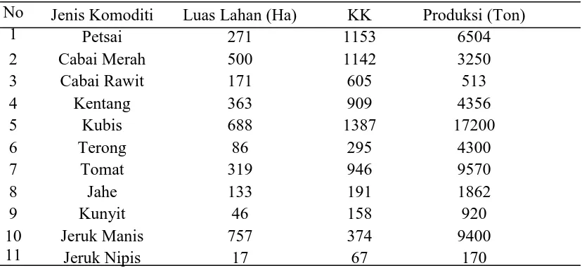 Tabel 10. Lua s dan Kepemilikan Lahan Komoditi Hortikultura di Kecamatan Purba, Kabupaten Simalungun Tahun 2014  