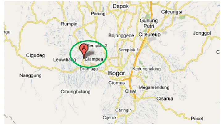 Gambar 2. Lokasi MT Farm (A) pada Peta Ciampea, Bogor 