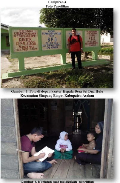 Gambar  1. Foto di depan kantor Kepala Desa Sei Dua Hulu   Kecamatan Simpang Empat Kabupaten Asahan 