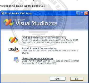 Gambar 2.1 User Interface pertama untuk instalasi Visual Studio 
