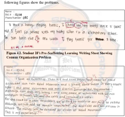 Figure 4.1. Student 18’s Pre-Scaffolding Learning Writing Sheet Showing 