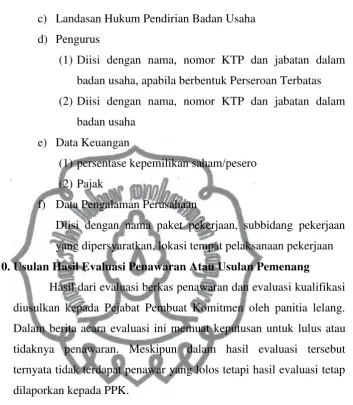 Tabel 4.5 Berita Acara Hasil Pelelangan 