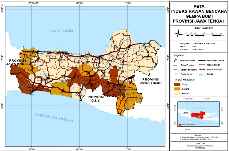 Gambar 1.1 Peta Indeks Rawan Bencana Gempa Bumi di Jawa Tengah