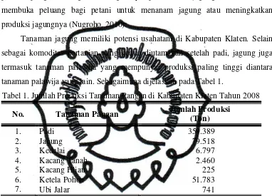 Tabel 2. Perkembangan Jumlah Produksi Jagung di Kabupaten Klaten tahun 2004-2008 