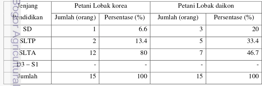 Tabel 10. Petani Lobak korea dan daikon Berdasarkan Tingkat Pendidikan