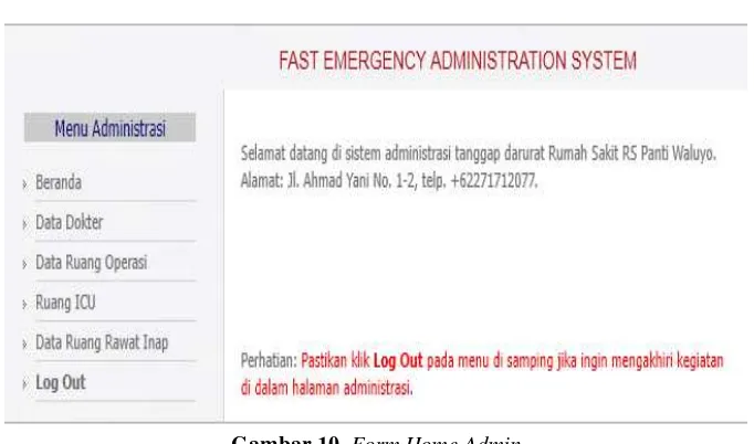 Gambar 10. Form Home Admin  