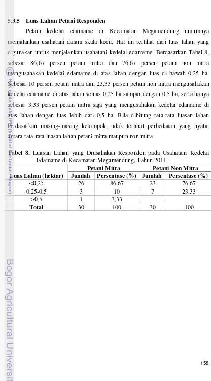 Tabel 8. Luasan Lahan yang Diusahakan Responden pada Usahatani Kedelai 