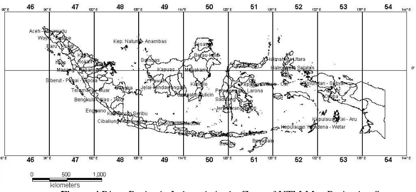 Figure 4 River Basins in Indonesia in the Zone of UTM Map Projection System 