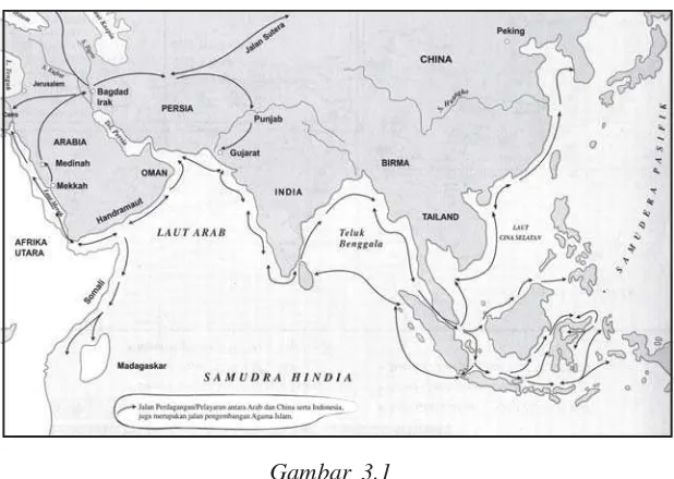 Gambar 3.1Peta jalur awal masuknya Islam ke Nusantara (Indonesia)