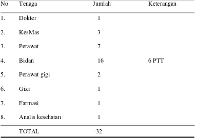 Tabel 4.1 Jumlah Tenaga Kesehatan Puskesmas Pegang Baru, Kecamatan Panti,      Kabupaten Pasaman, Sumatera barat 