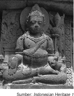 Gambar 1.23 Relief Dewa Kuwera pada Candi Borobudur, dewa yang dihormati oleh umat Hindu dan Buddha 