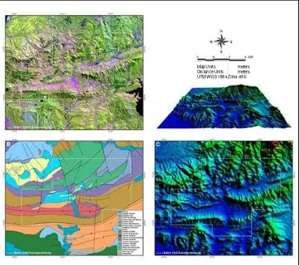 Gambar 3. Peta Citra Dan Data Geologi Daerah Penelitian (A. Peta Citra Landsat RGB543 ; B