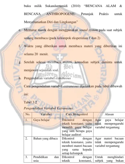 Tabel 3.2 Pengendalian Variabel Extraneous 