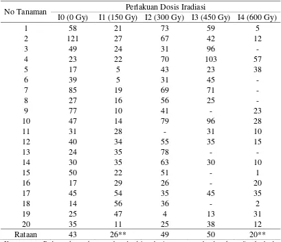 Tabel 8. Jumlah kelopak bunga per tanaman (kelopak bunga) pada dosis iradiasi sinar gamma  