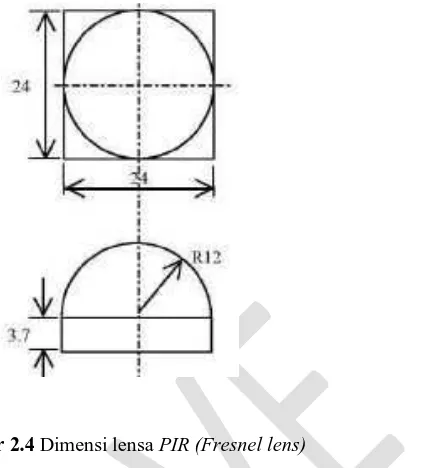 Gambar 2.4 Dimensi lensa PIR (Fresnel lens)  