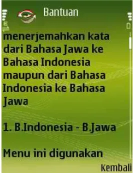 Gambar 32: Tampilan Menu Bahasa Indonesia-Bahasa Jawa