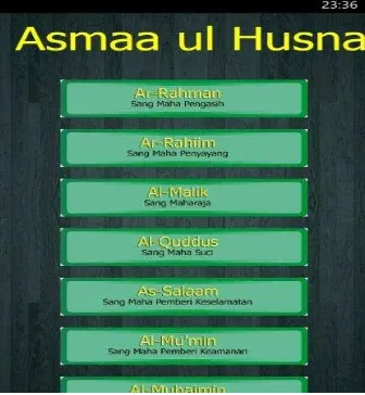 Gambar 5.  Halaman menu list Asmaa’ul Husna 