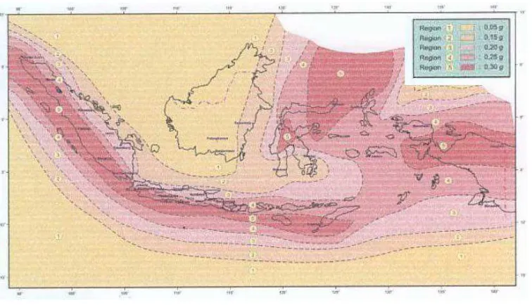 Gambar 2.7. Peta Zonasi Gempa dan Percepatan Gempa dipermukaan Tanah Tahun 