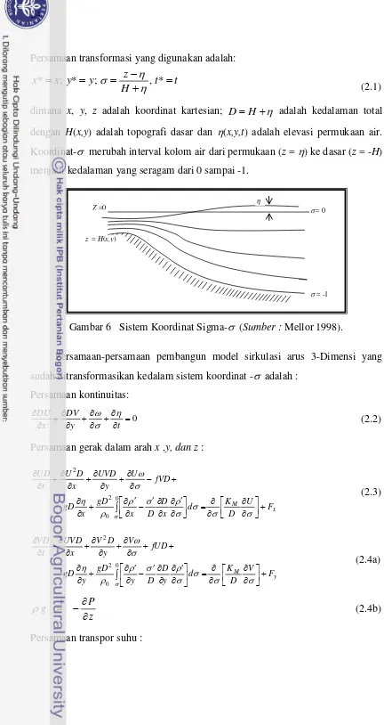 Gambar 6   Sistem Koordinat Sigma-σ  (Sumber : Mellor 1998). 