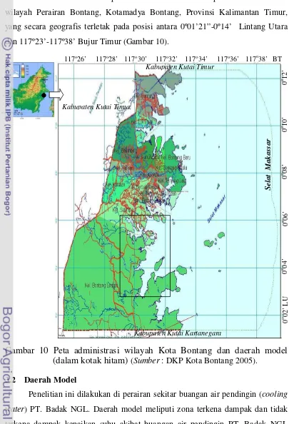 Gambar 10 Peta administrasi wilayah Kota Bontang dan daerah model 