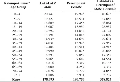 Tabel 4.4. Jumlah Penduduk Kabupaten Karo Berdasarkan Usia   