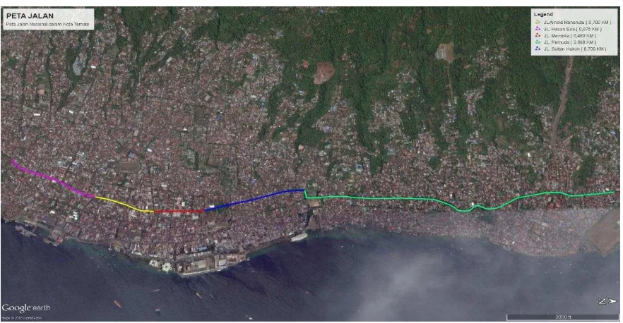 Tabel 1. Nama Ruas dan Panjang Ruas Jalan Utama di Pusat Kota Ternate