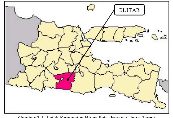 Gambar 3.1  Letak Kabupaten Blitar Peta Provinsi  Jawa Timur 