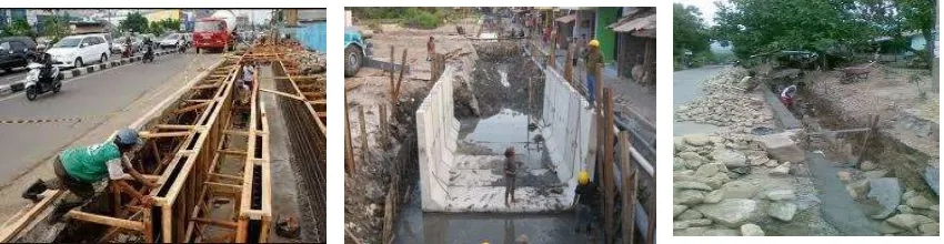 Gambar 1. Pembangunan drainase menggunakan metode pembetonan setempat (Insitu), beton pracetak 