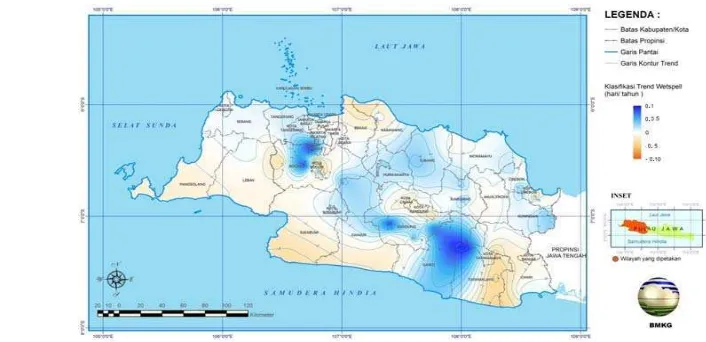 Gambar  13.     Peta Tren Deret Hari  Basah  (DHB) Jawa Barat 