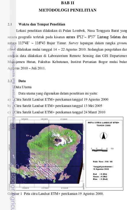 Gambar 1  Peta citra Landsat ETM+ perekaman 19 Agustus 2000. 