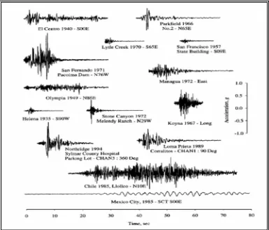 Gambar 2.3  Rekaman percepatan tanah akibat gempa di beberapa tempat 