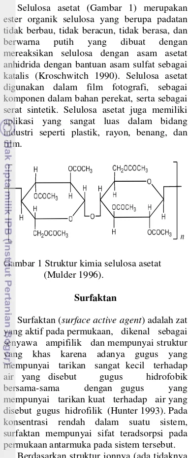 Gambar 1 Struktur kimia selulosa asetat 
