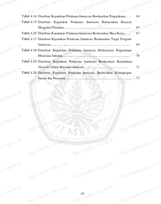 Tabel 4.15 Distribusi Kepatuhan Pelaksana Imunisasi Berdasarkan Riwayat Mengikuti Pelatihan....