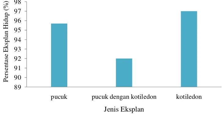 Gambar 3. Perbandingan Persentase (%) Hidup Rata-Rata Eksplan Pucuk, 