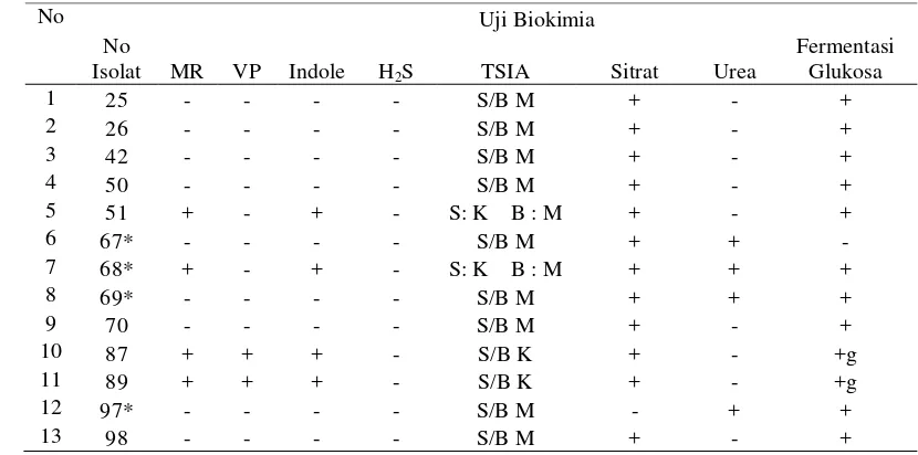 Tabel 1 Hasil uji biokimia isolat bening pada media SSA  