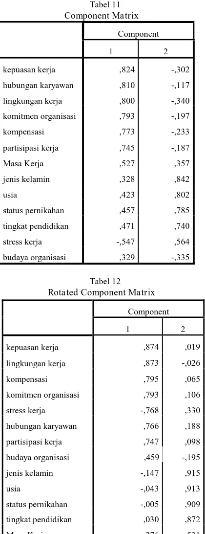 Tabel 11 Component Matrix 