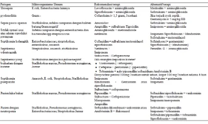 Tabel 2. Pedoman penggunaan antibiotik pada pasien sepsis di RSUD  Dr. Moewardi 