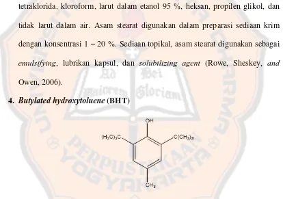 Gambar 4. Struktur butylated hydroxytoluene (BHT) (Rowe et al., 2009) 