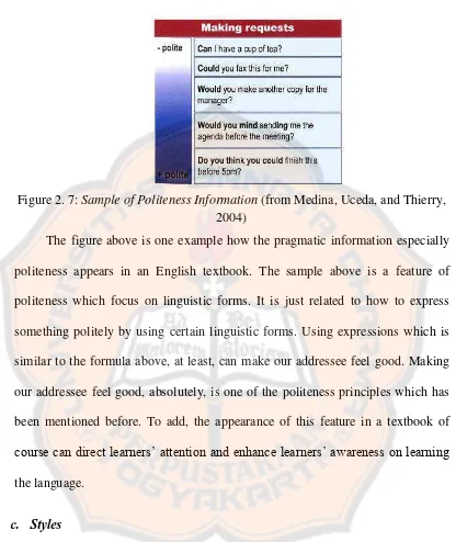 Figure 2. 7: Sample of Politeness Information  (from Medina, Uceda, and Thierry, 
