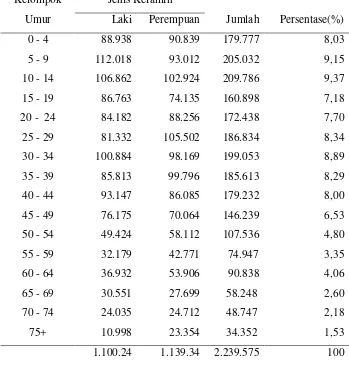 Tabel 4. Jumlah Penduduk menurut Kelompok Umur dan Jenis kelamin Hasil Survei Sosial Ekonomi Nasional Tahun 2004 