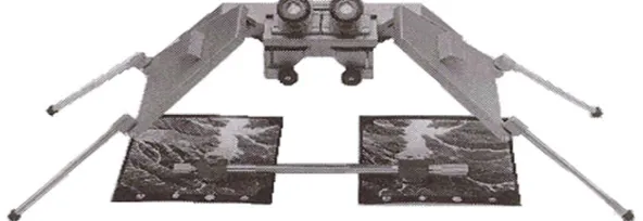 Gambar 36. Stereoskop cermin dengan sepasang foto udara dan paralaks bar 